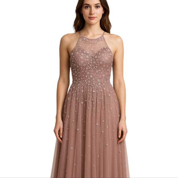 BHLDN Dresses & Skirts - BHLDN Anthropologie Mauve Sequin Formal Gown Dress Size 4 Prom Bridesmaid Flawed